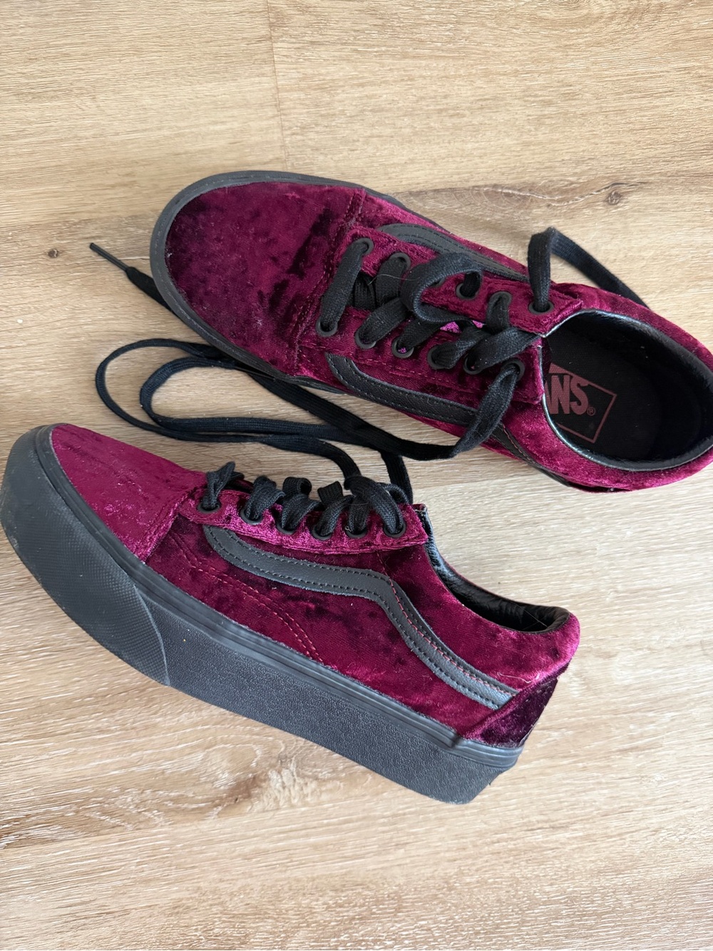 Vans Burgundy Velvet Old Skool Platform Sneakers - Black Accents